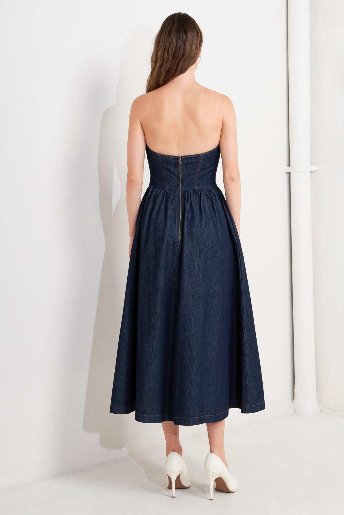VINTAGE SIREN DENIM MIDI DRESS