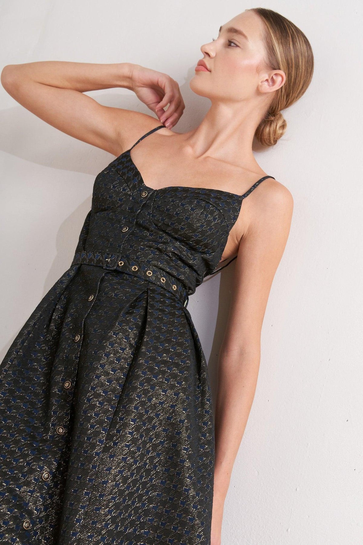 NOIR TAPESTRY WOVEN MIDI DRESS