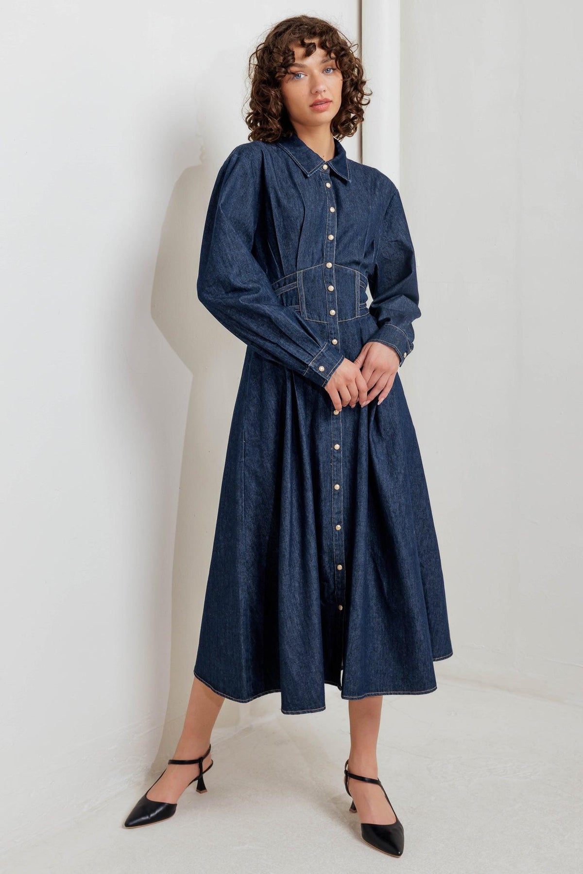 VESTIDO MIDI DE MEZCLILLA AZUL VINTAGE