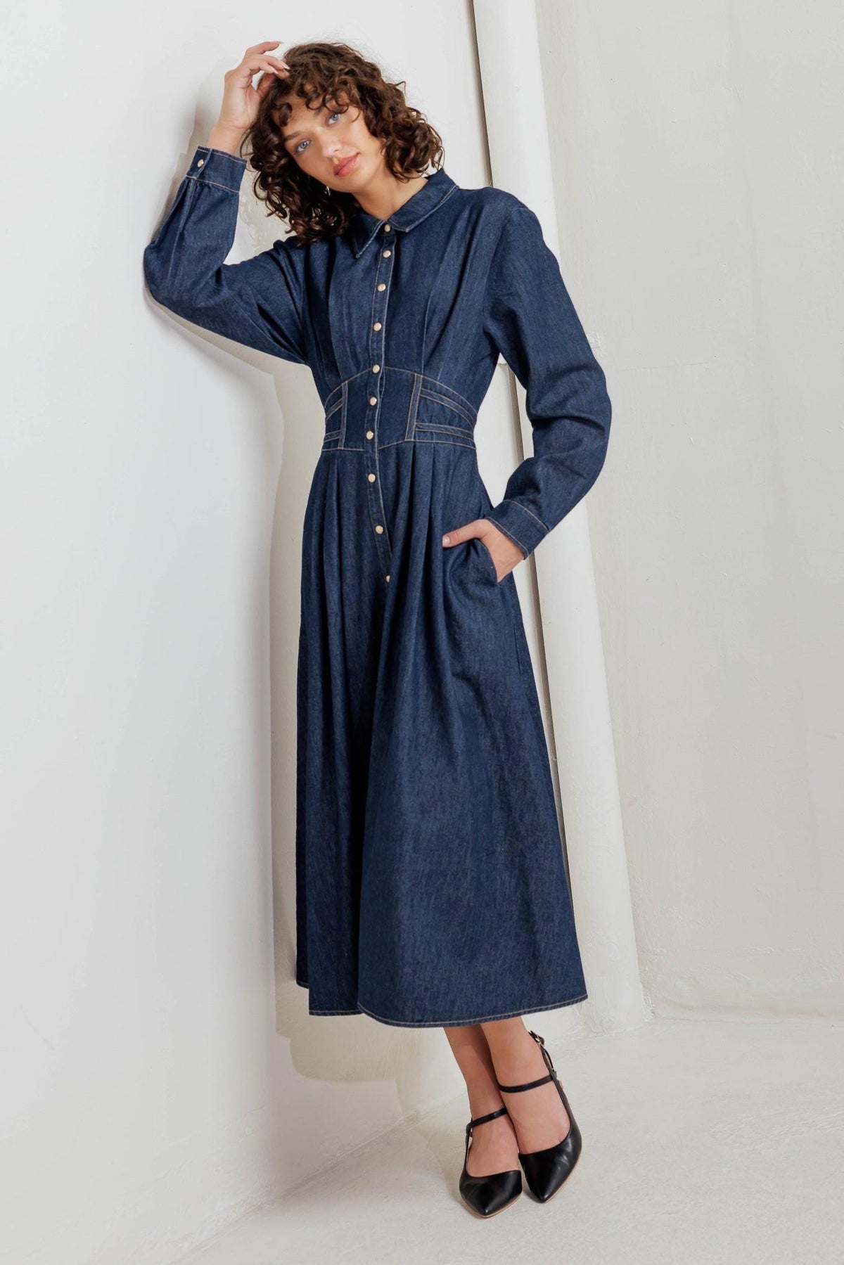 VESTIDO MIDI DE MEZCLILLA AZUL VINTAGE