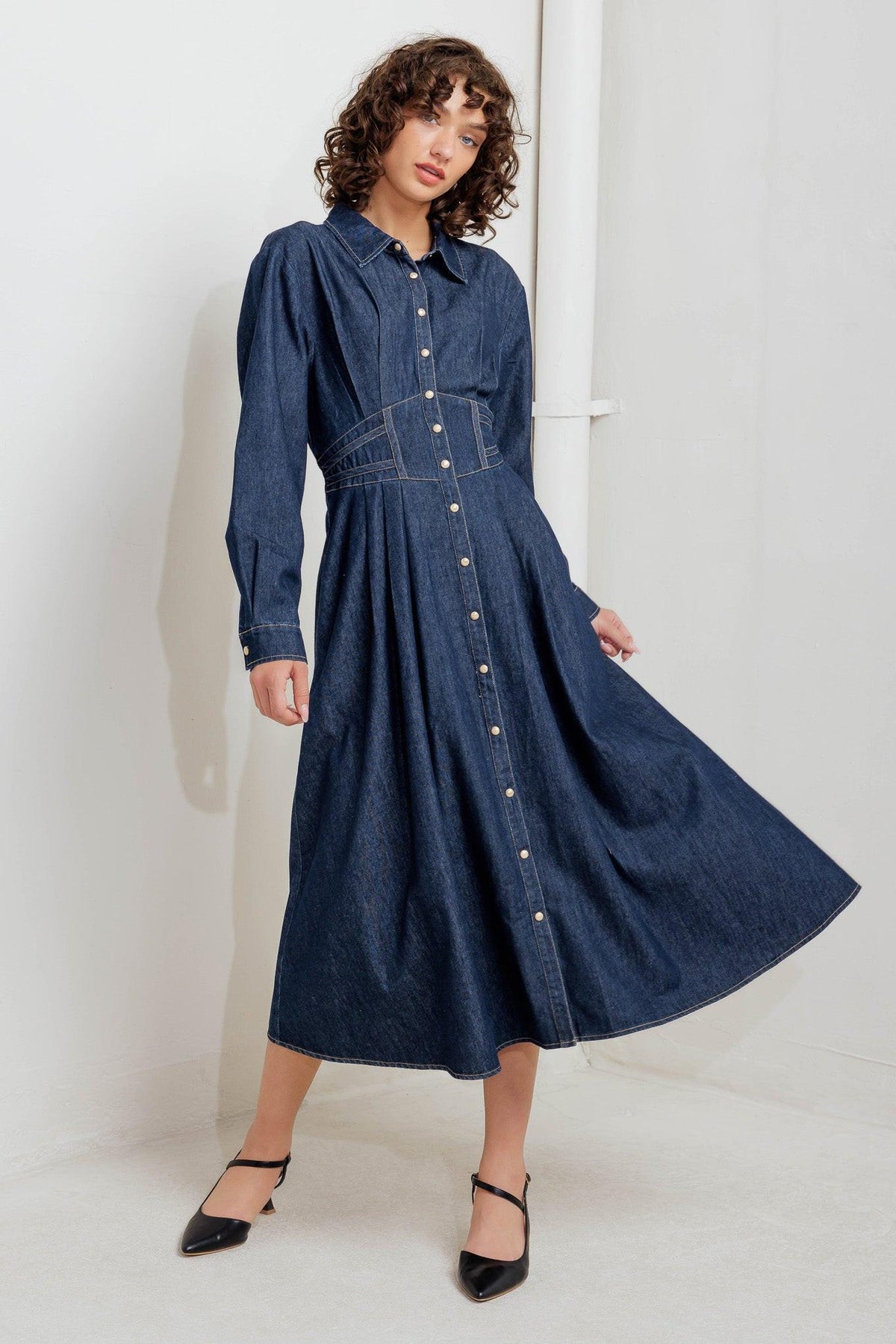 VESTIDO MIDI DE MEZCLILLA AZUL VINTAGE