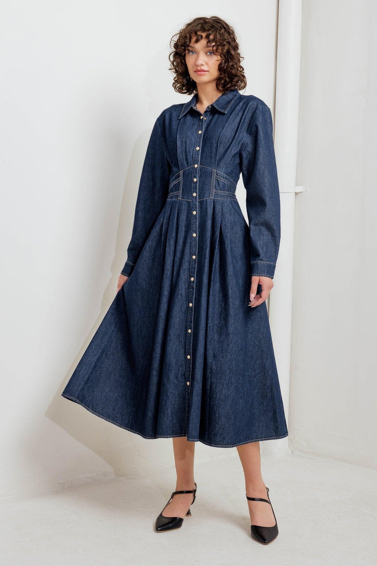 VESTIDO MIDI DE MEZCLILLA AZUL VINTAGE