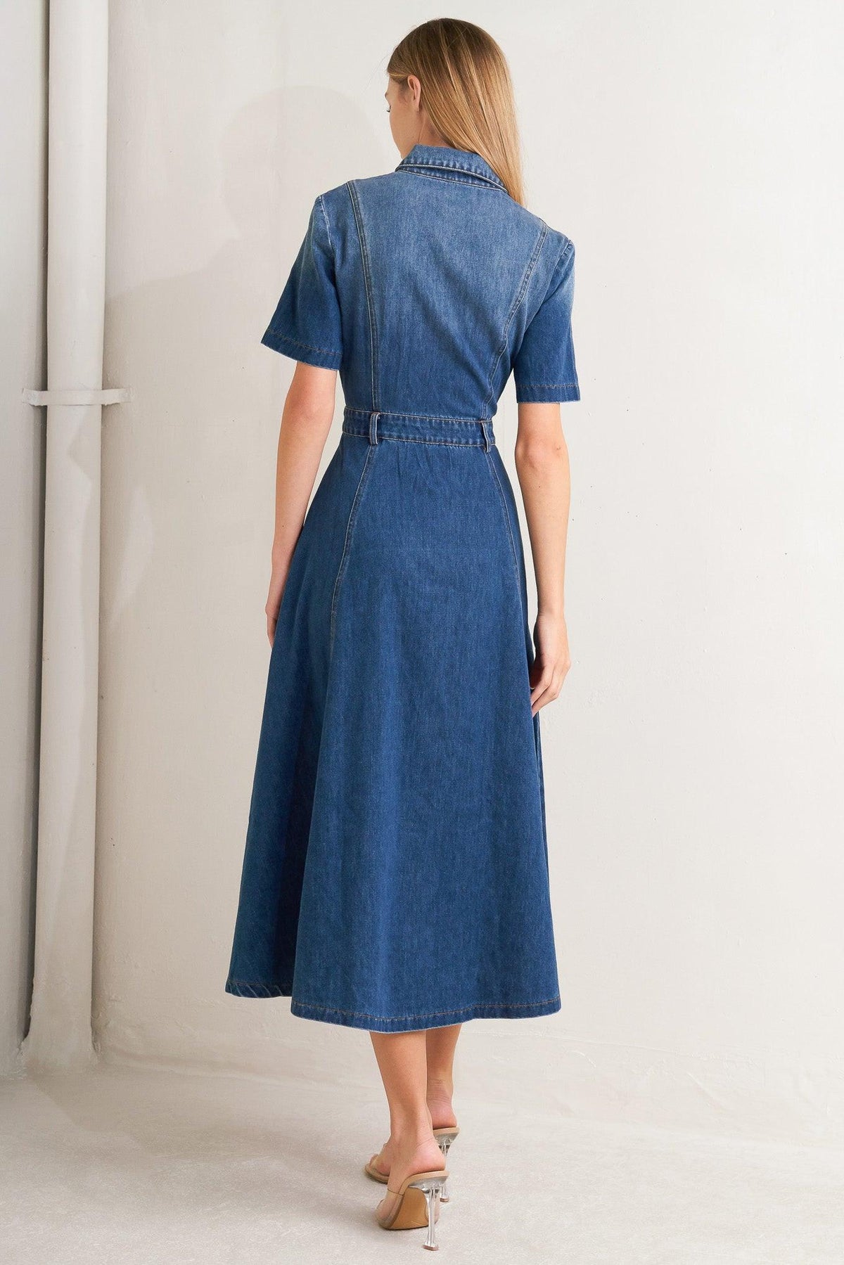 ELEGANT TOUCH DENIM MIDI DRESS