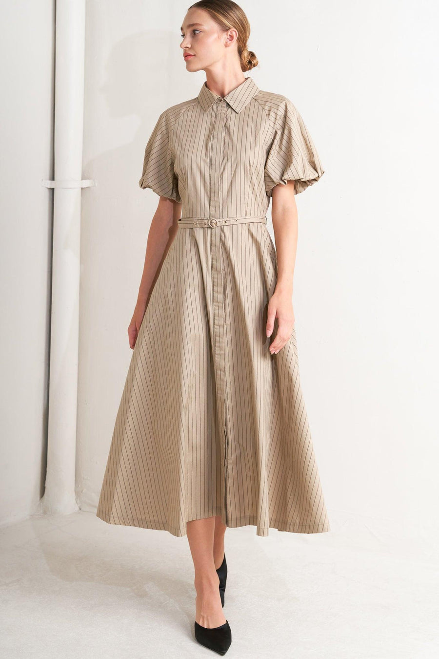 CLASSIC NEUTRAL WOVEN MIDI DRESS