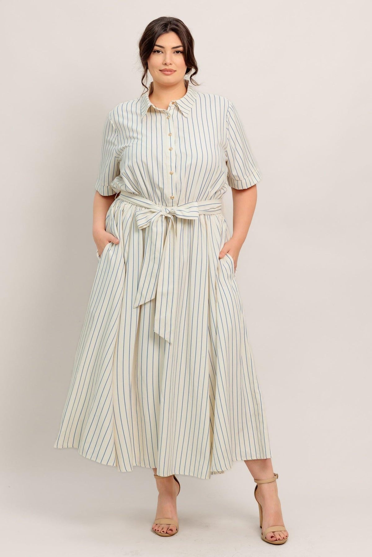 SUNDAY STRIPE WOVEN MIDI DRESS