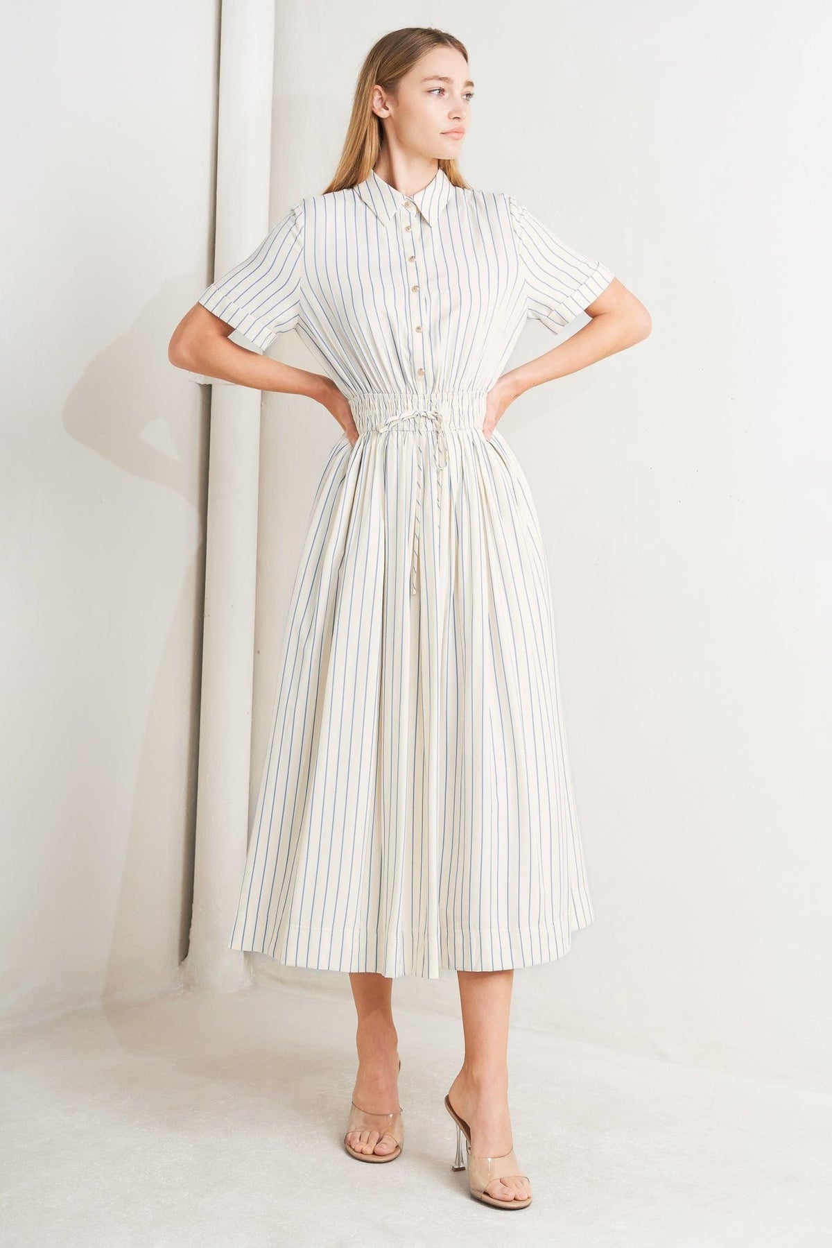 SUNDAY STRIPE WOVEN MIDI DRESS