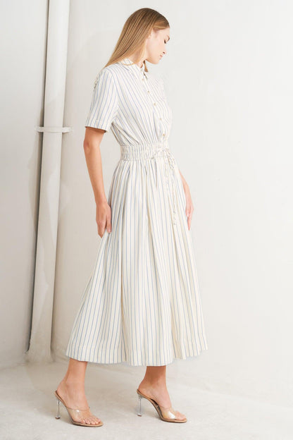 SUNDAY STRIPE WOVEN MIDI DRESS