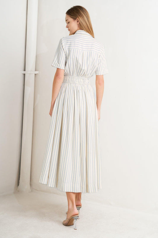 SUNDAY STRIPE WOVEN MIDI DRESS