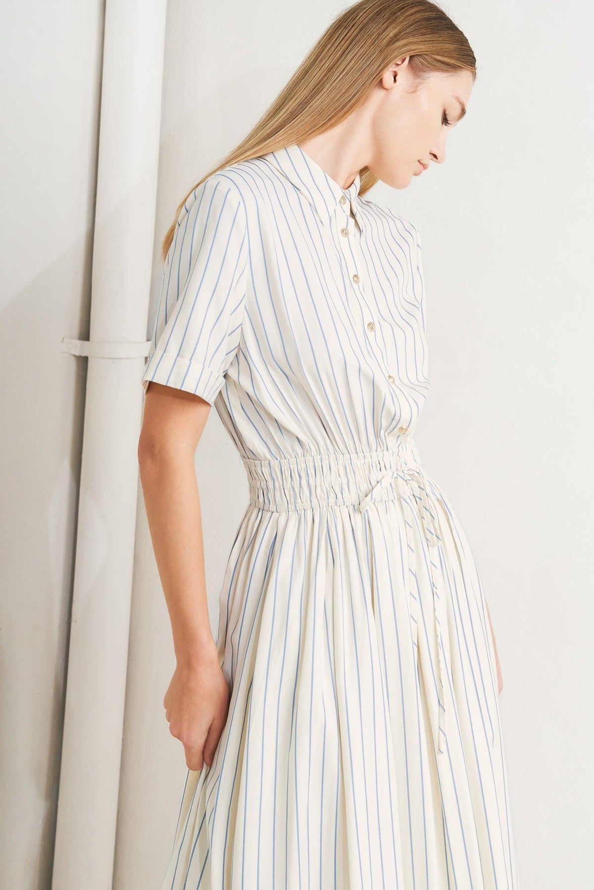 SUNDAY STRIPE WOVEN MIDI DRESS