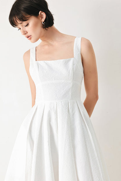 ECHO IN WHITE WOVEN MIDI DRESS