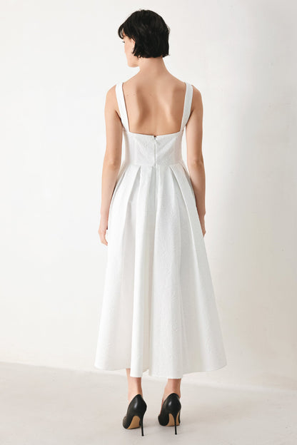 ECHO IN WHITE WOVEN MIDI DRESS