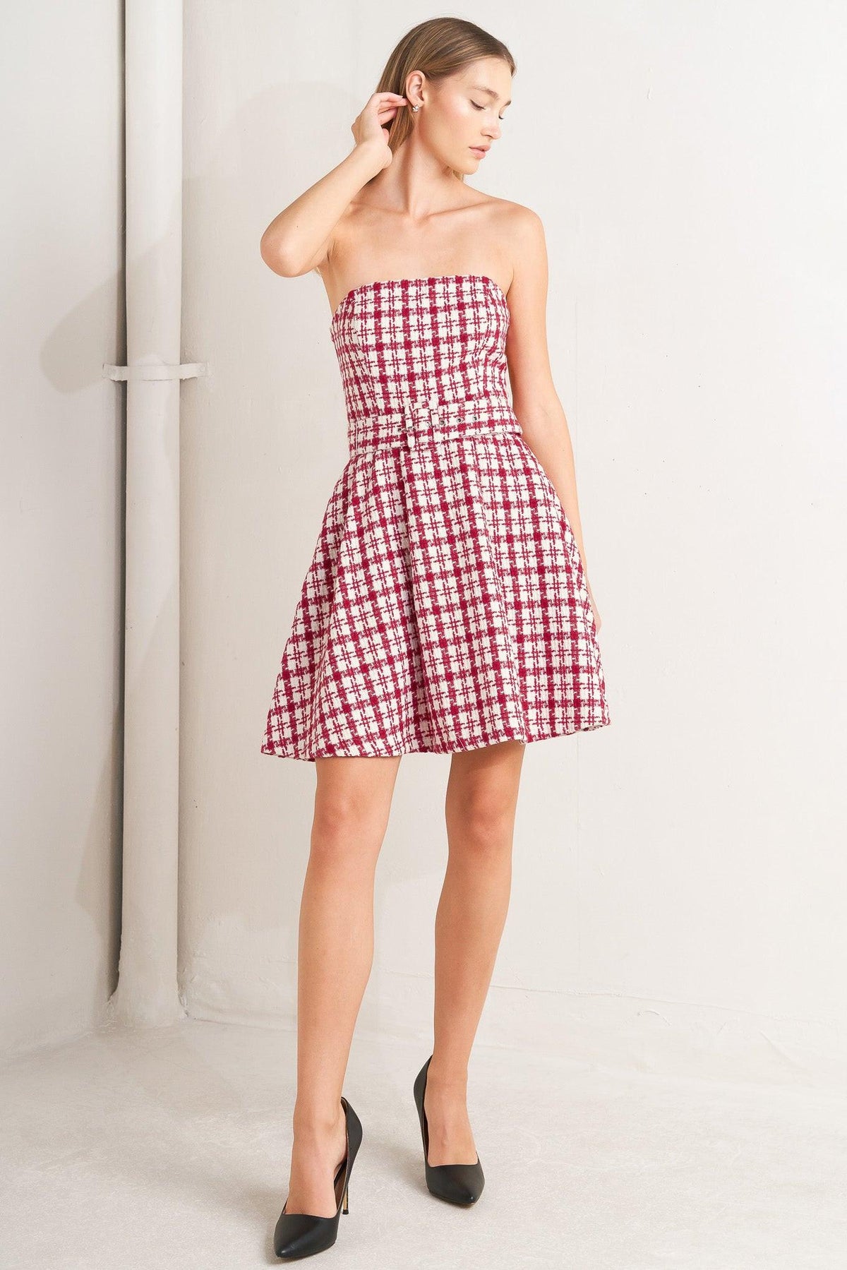 VESTIDO CORTO DE TWEED CON ESTAMPADO DE CEREZAS
