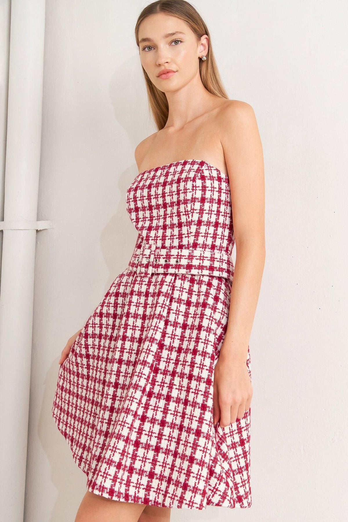 VESTIDO CORTO DE TWEED CON ESTAMPADO DE CEREZAS