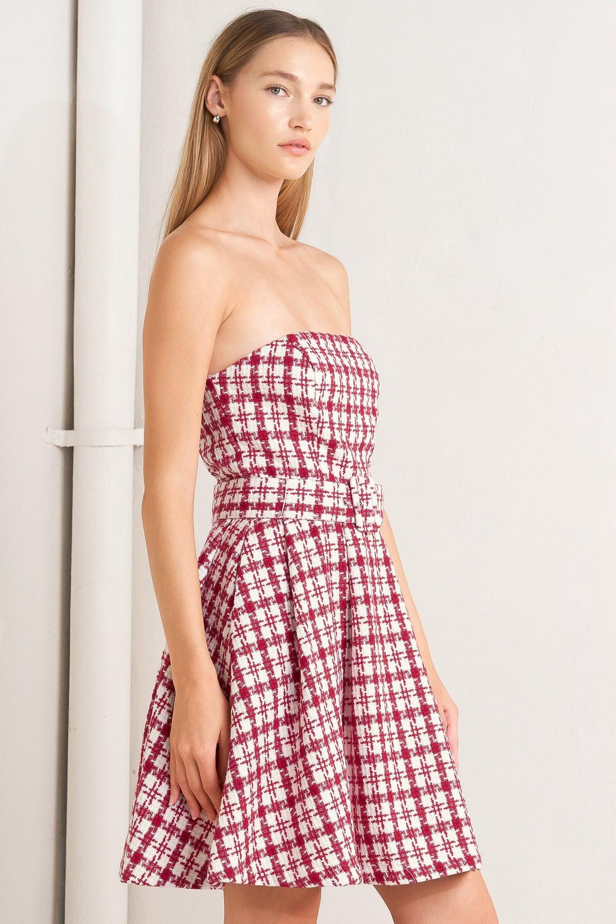 VESTIDO CORTO DE TWEED CON ESTAMPADO DE CEREZAS