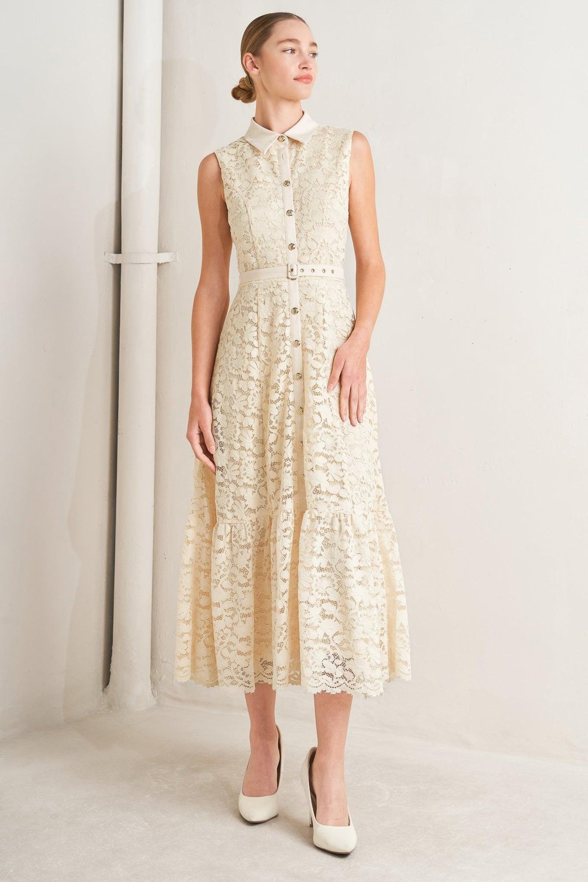 VESTIDO MIDI DE ENCAJE TEJIDO PURELY ROMANTIC