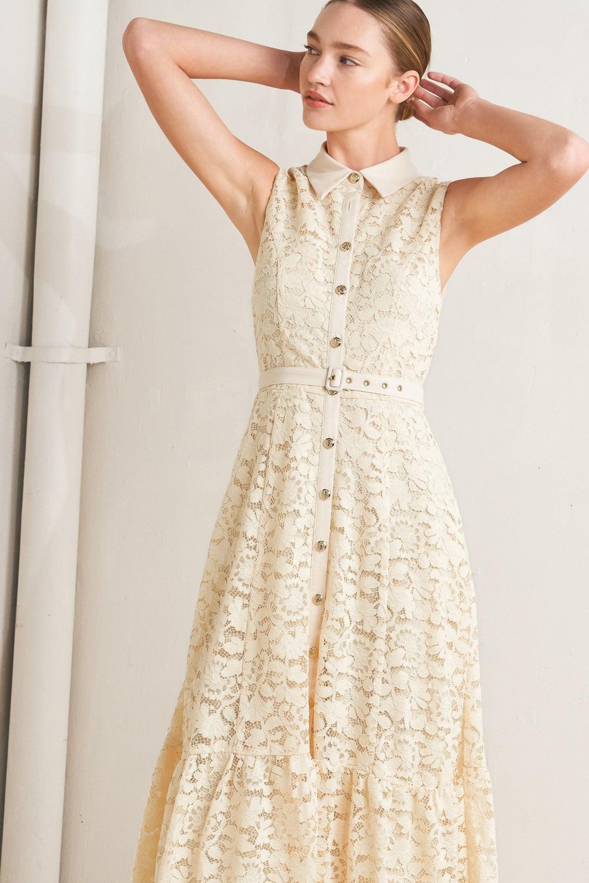 VESTIDO MIDI DE ENCAJE TEJIDO PURELY ROMANTIC