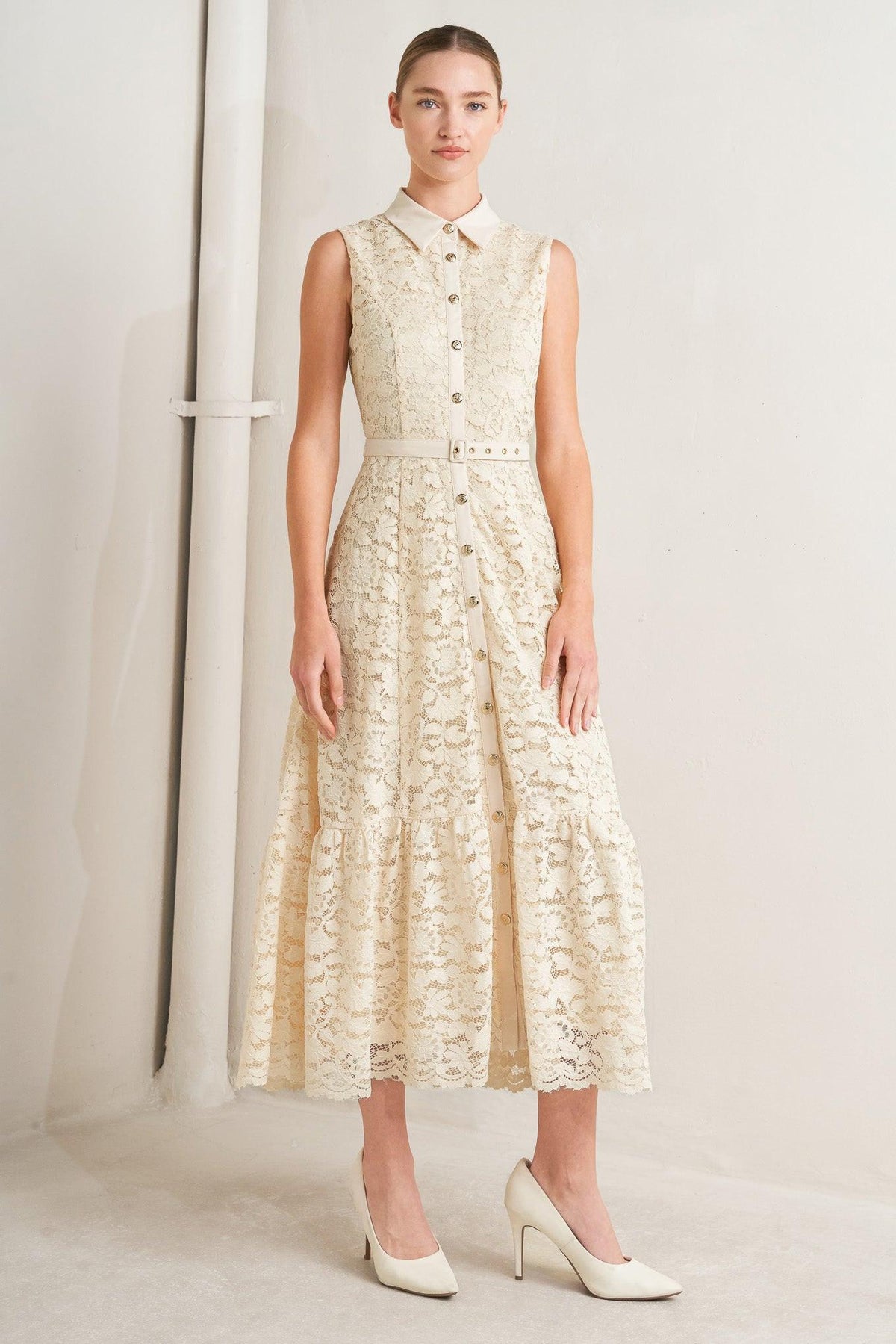 VESTIDO MIDI DE ENCAJE TEJIDO PURELY ROMANTIC