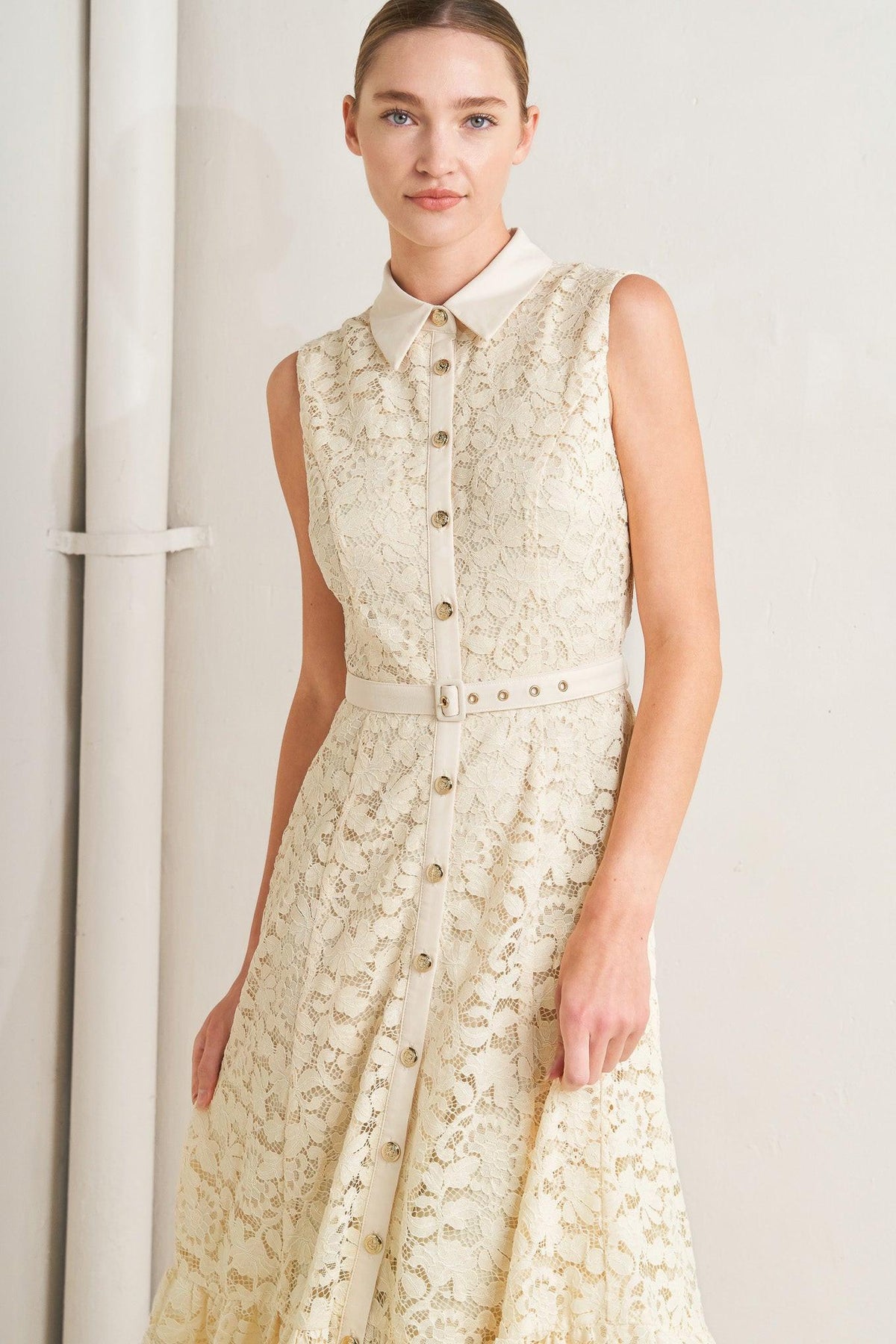 VESTIDO MIDI DE ENCAJE TEJIDO PURELY ROMANTIC