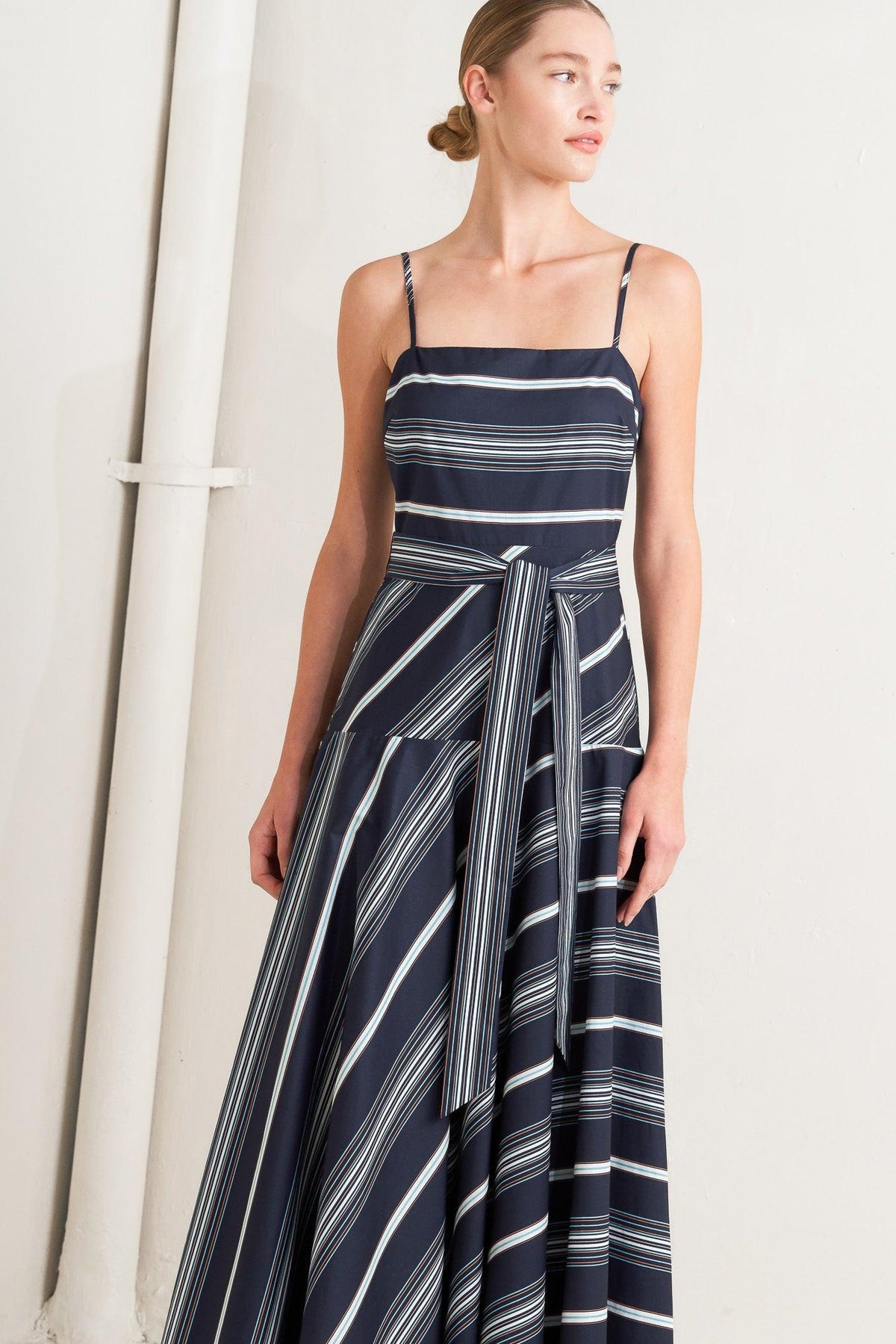 SWEET ESCAPE STRIPE WOVEN MIDI DRESS