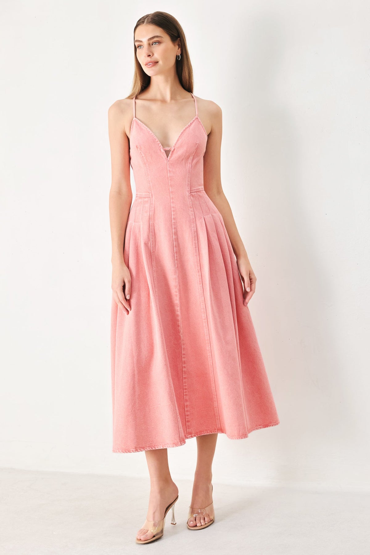 PINK HAZE WOVEN TWILL MIDI DRESS