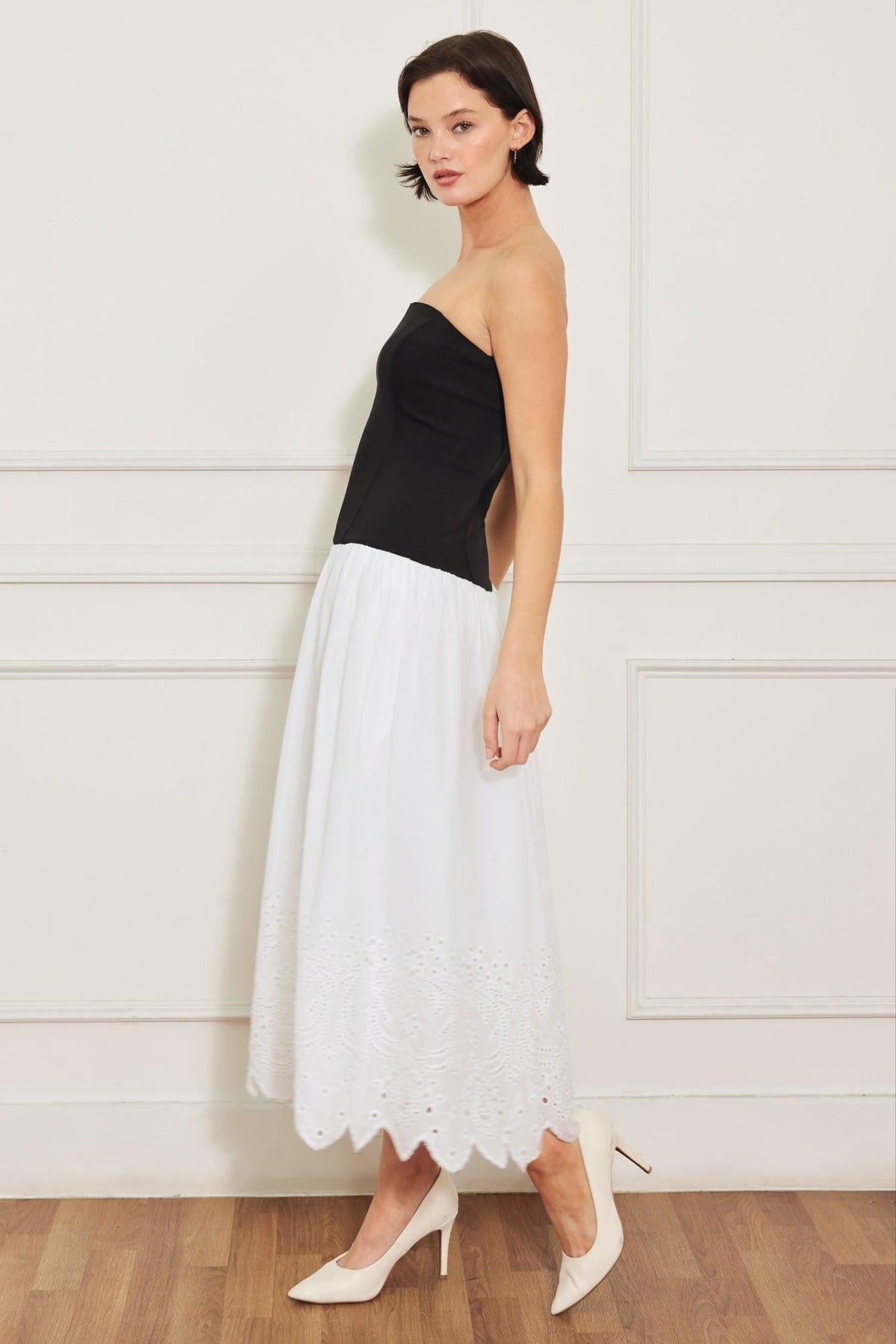 SOFT SPOKEN BEAUTY KNIT WOVEN MIDI DRESS