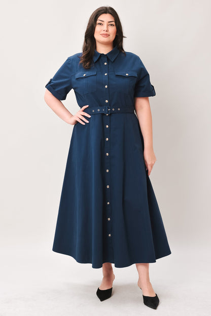 CLASSIC AUTHORITY WOVEN MIDI DRESS