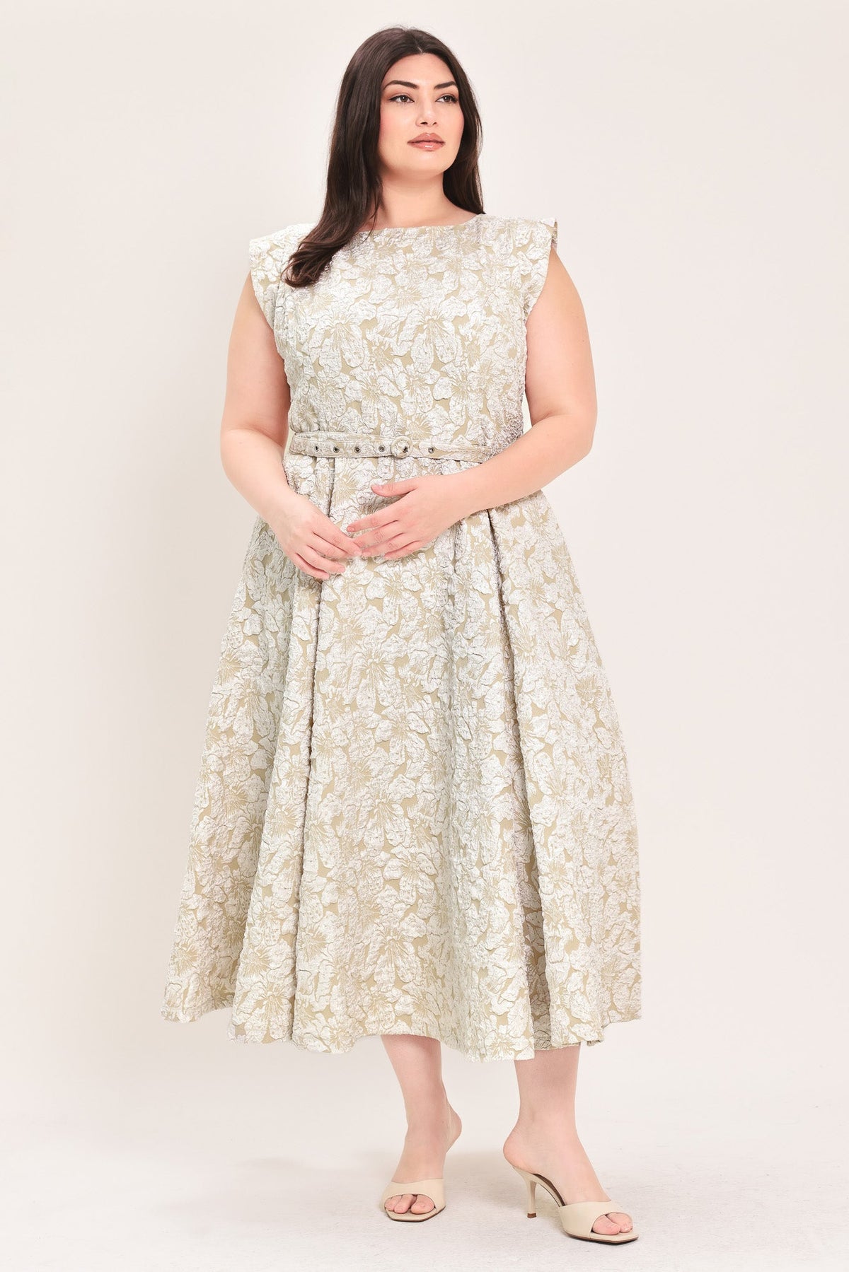 VESTIDO MIDI DE TEJIDO MARFIL STATEMENT