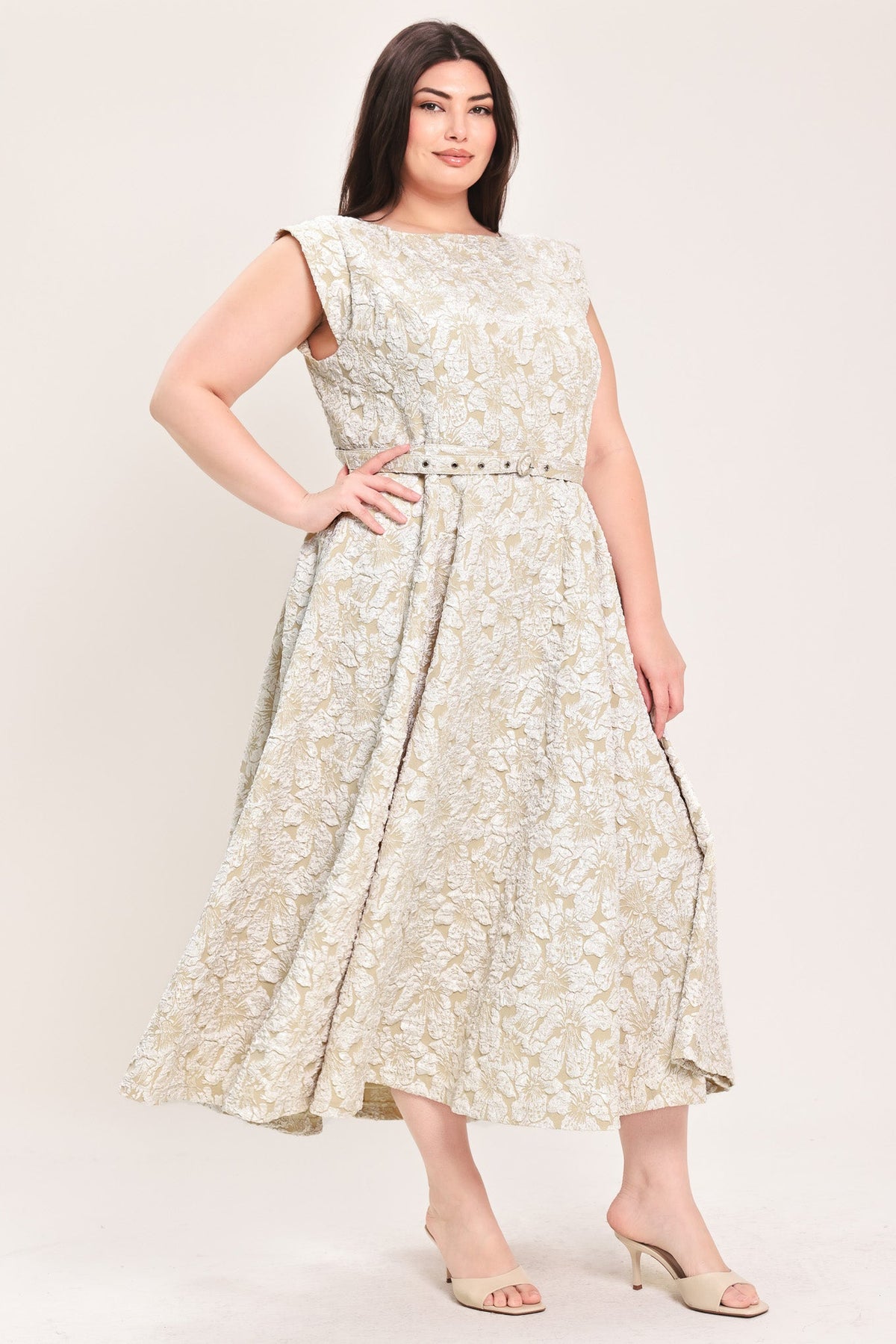 VESTIDO MIDI DE TEJIDO MARFIL STATEMENT