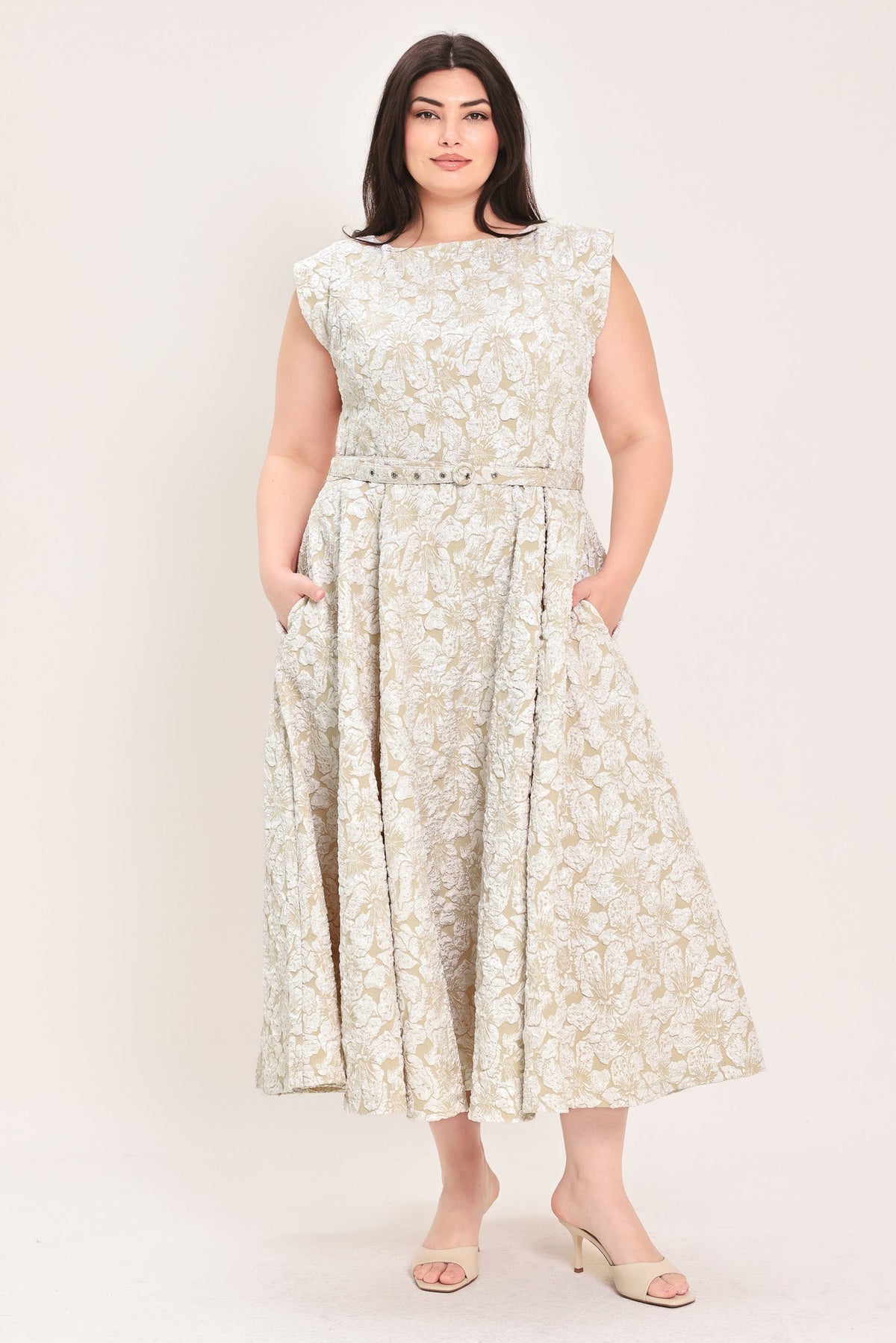 VESTIDO MIDI DE TEJIDO MARFIL STATEMENT