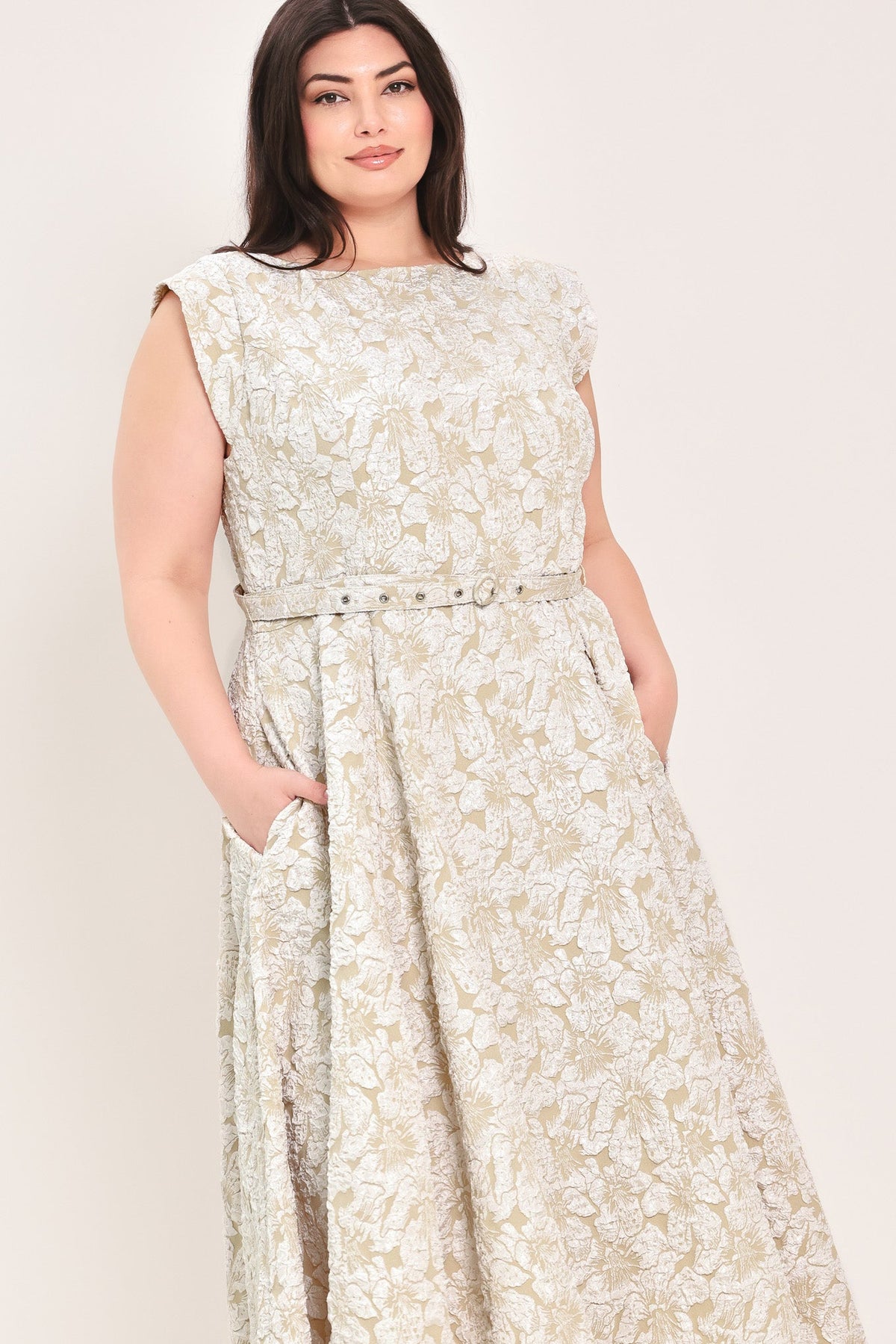 VESTIDO MIDI DE TEJIDO MARFIL STATEMENT