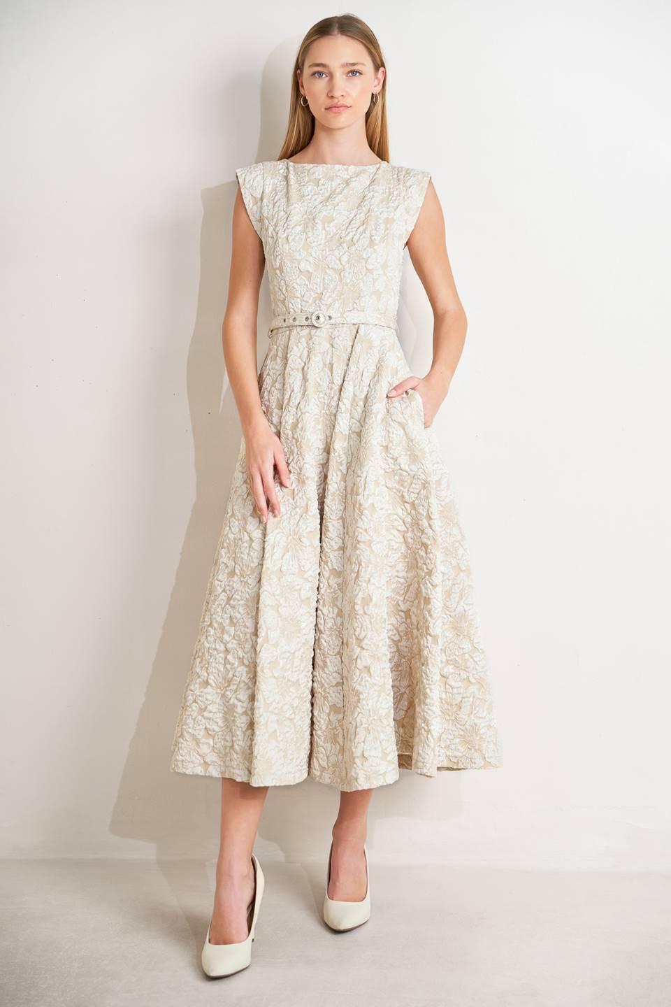 VESTIDO MIDI DE TEJIDO MARFIL STATEMENT