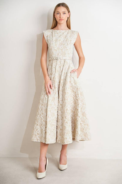STATEMENT IN IVORY WOVEN MIDI DRESS