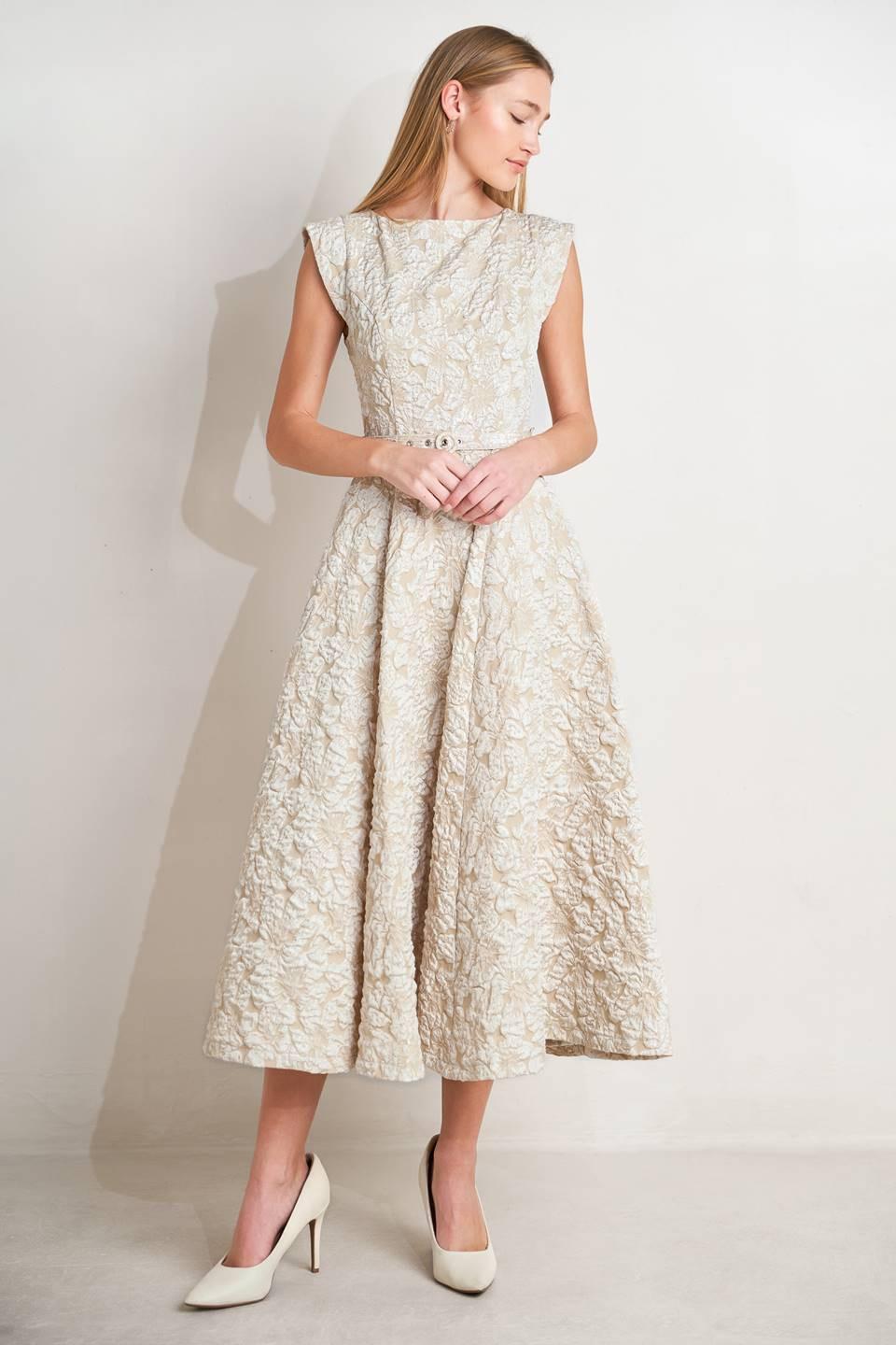 VESTIDO MIDI DE TEJIDO MARFIL STATEMENT