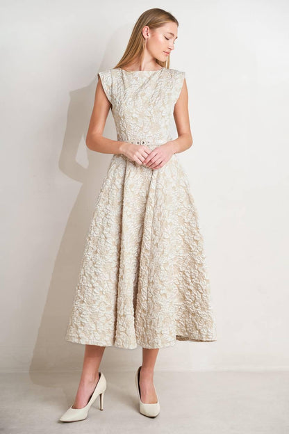 STATEMENT IN IVORY WOVEN MIDI DRESS