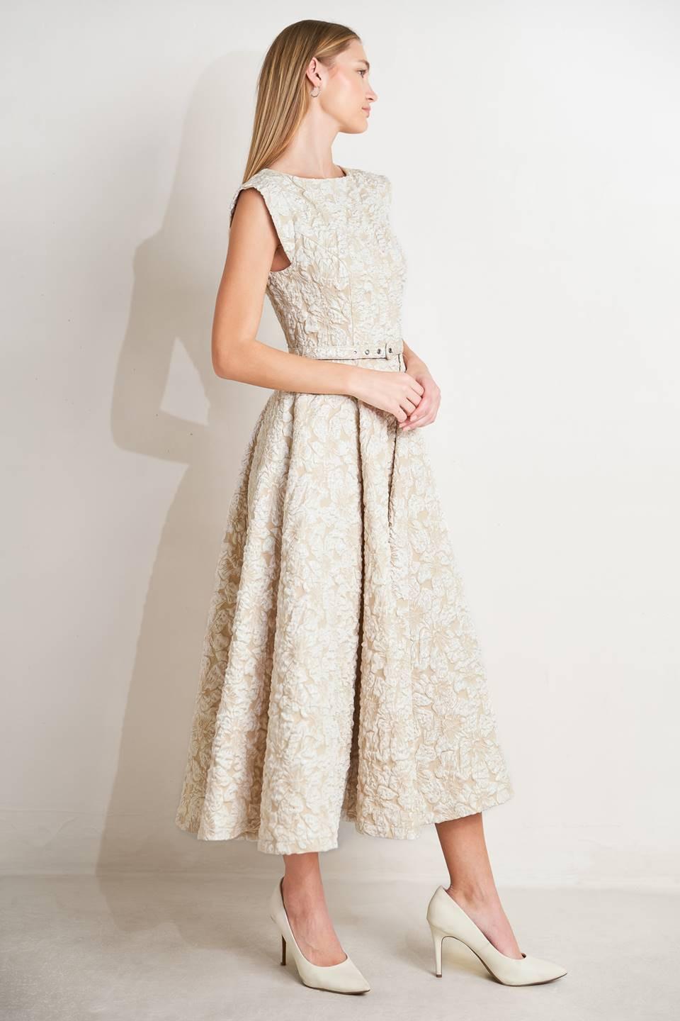 VESTIDO MIDI DE TEJIDO MARFIL STATEMENT