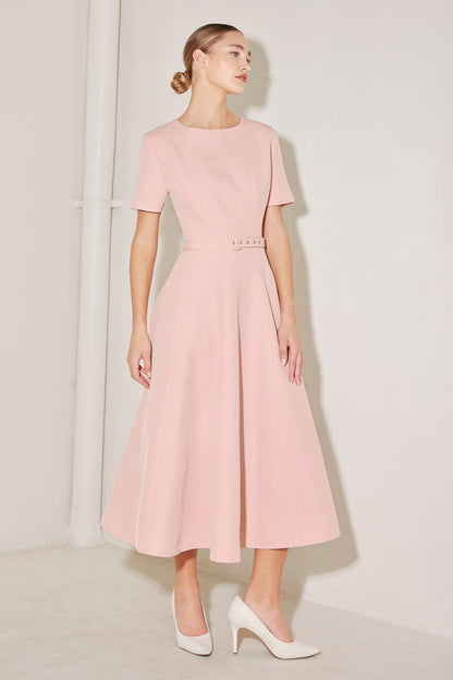 SPRING ICON PINK WOVEN MIDI DRESS