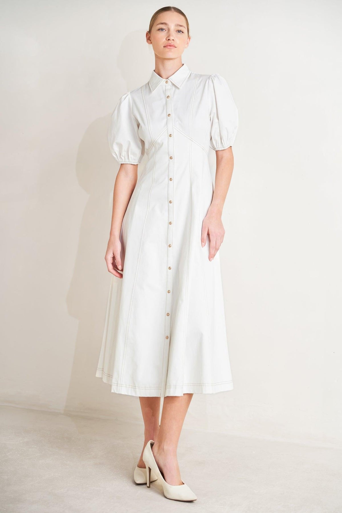 SWEET SOPHISTICATION WOVEN MIDI DRESS