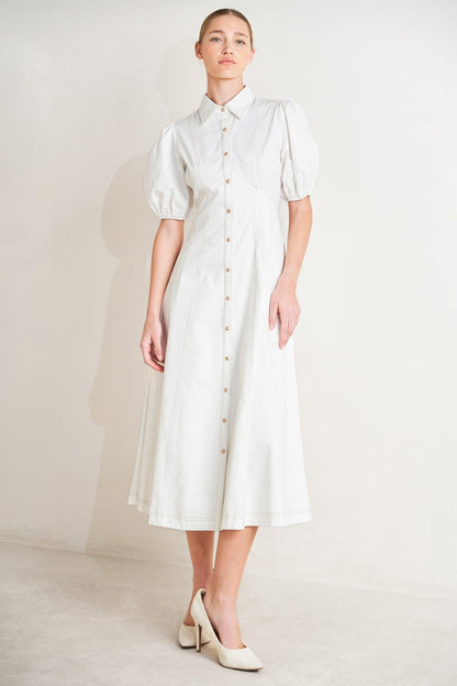 SWEET SOPHISTICATION WOVEN MIDI DRESS