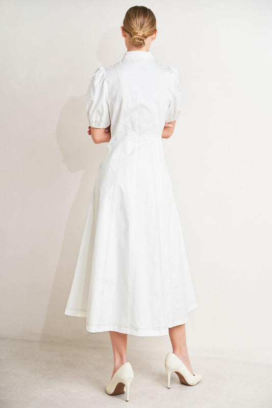 SWEET SOPHISTICATION WOVEN MIDI DRESS