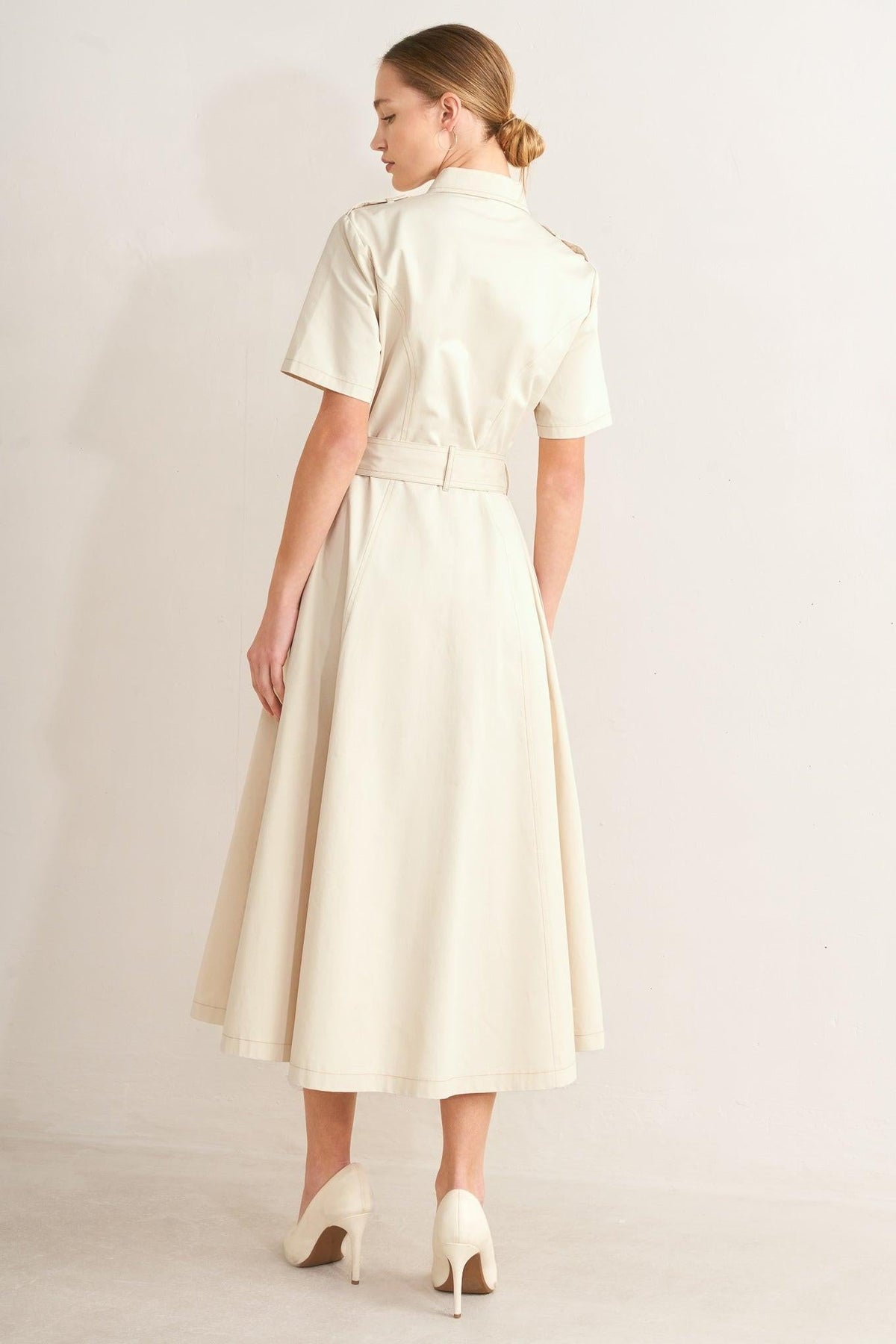 SANDSTONE GRACE WOVEN MIDI SHIRT DRESS