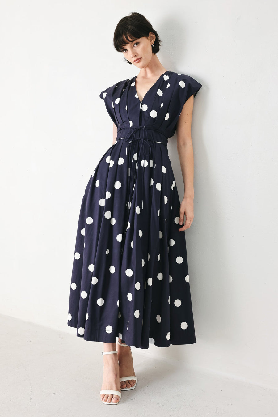 BLUE MOON DOT WOVEN MIDI DRESS