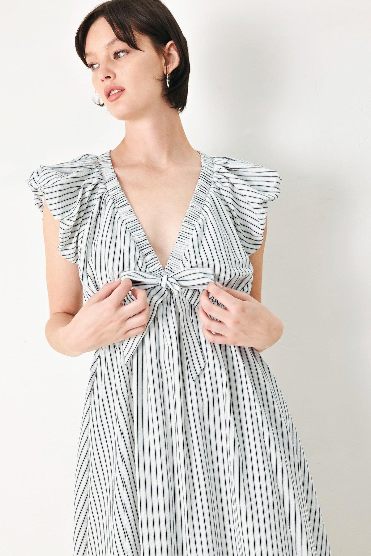 WHISPER STRIPE WOVEN MIDI DRESS