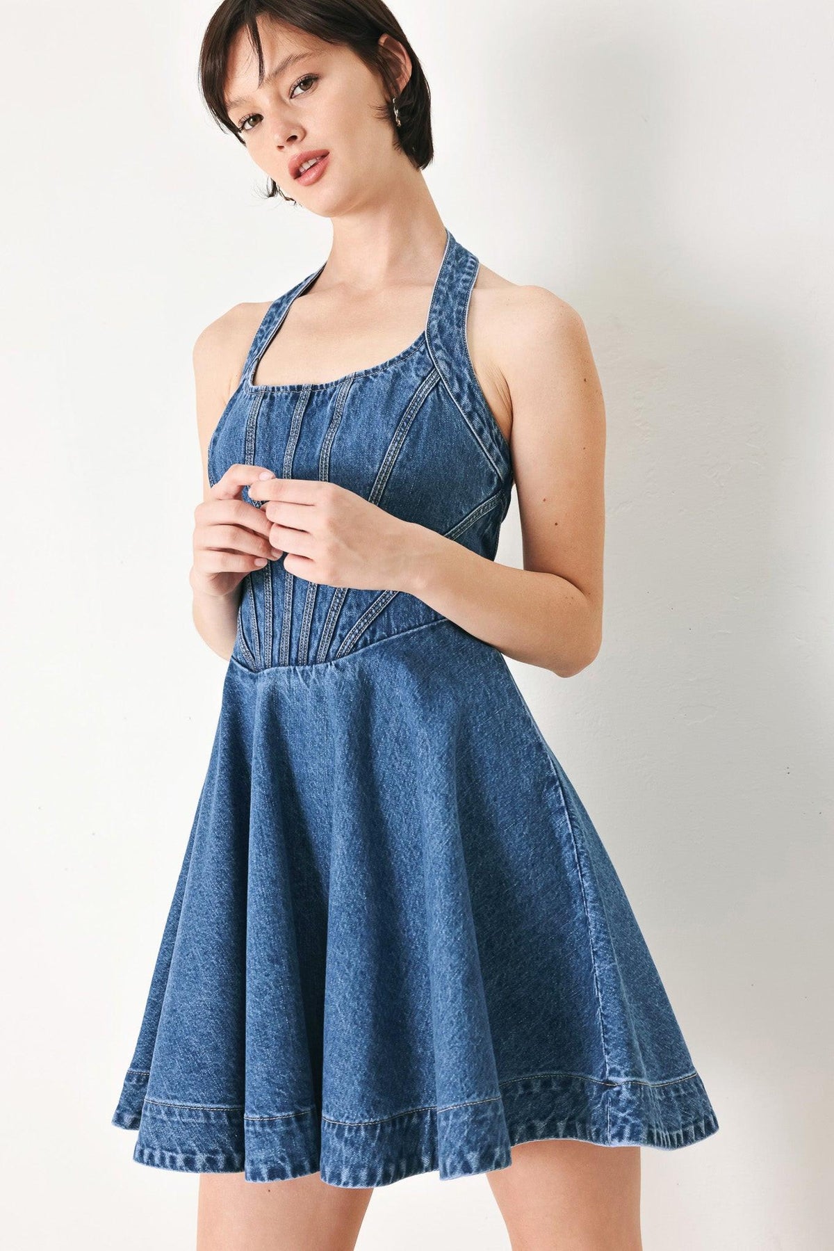 VINTAGE SHAPE DENIM MINI DRESS