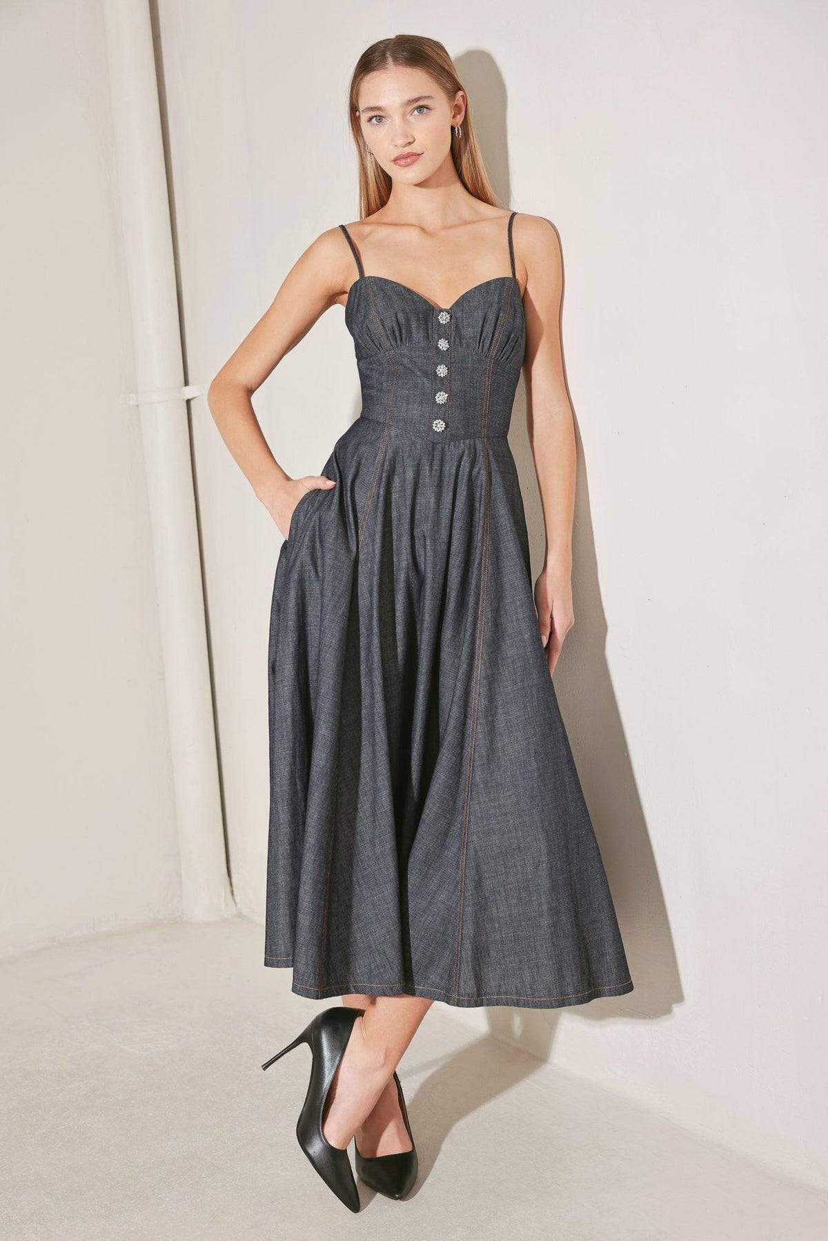 VESTIDO MIDI DE MEZCLILLA AFTER HOURS SERENADE
