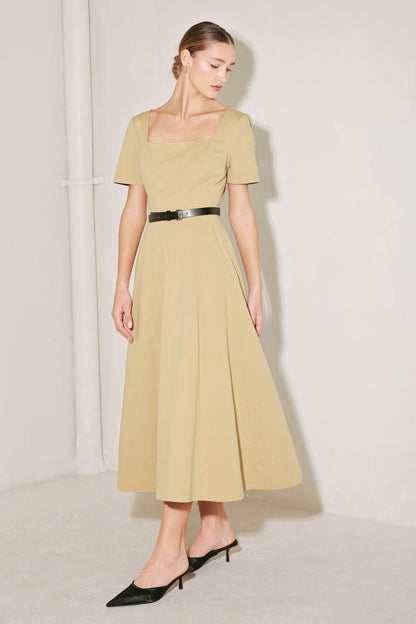 WARM STONE EDIT WOVEN MIDI DRESS