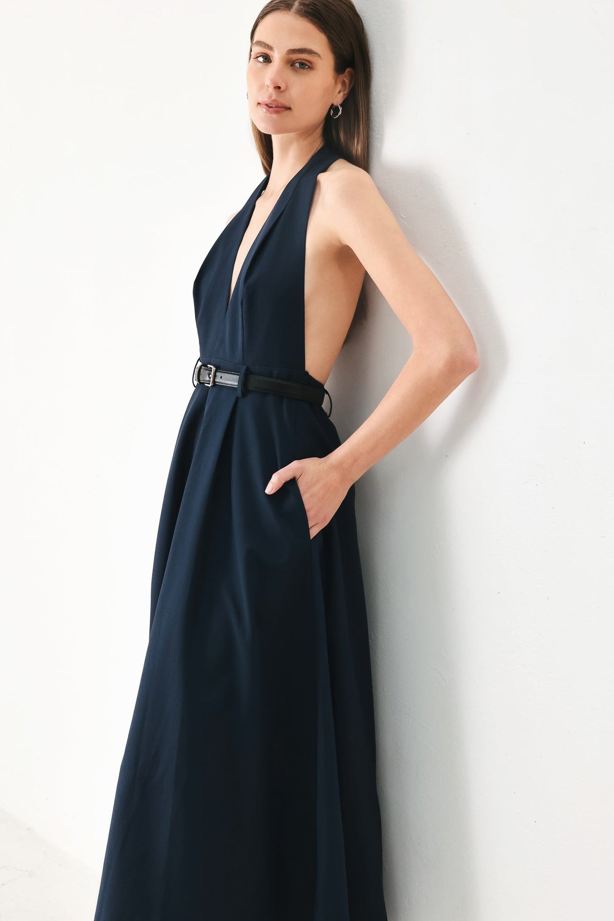 MIDNIGHT FORM WOVEN MIDI DRESS