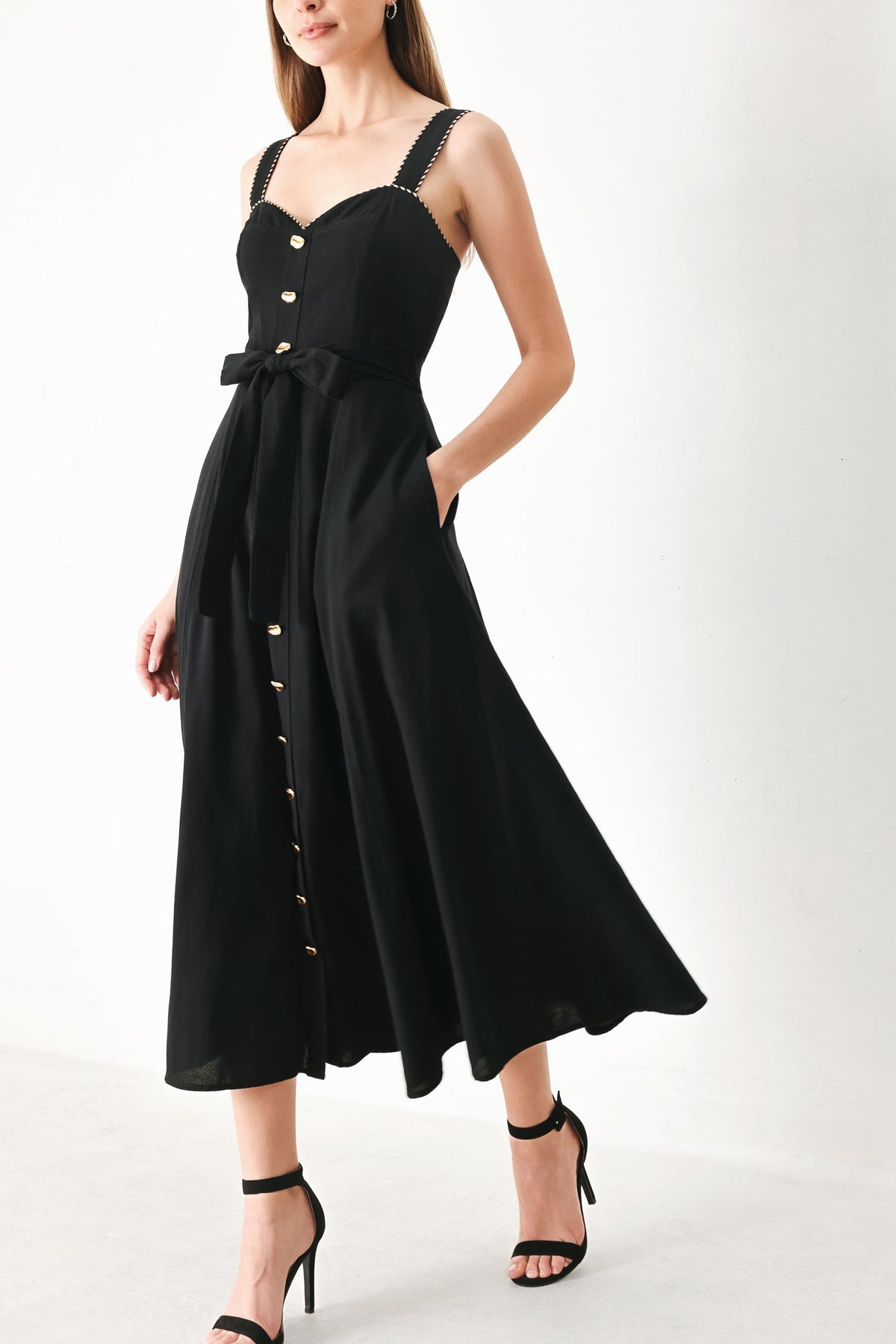 LOVELY NOIR WOVEN MIDI DRESS