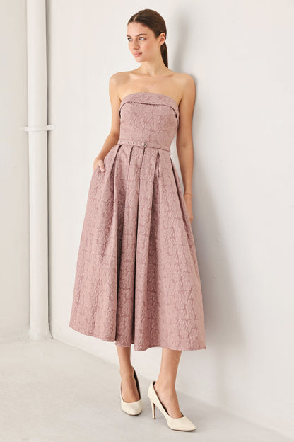 ROSETTE BANDEAU WOVEN MIDI DRESS