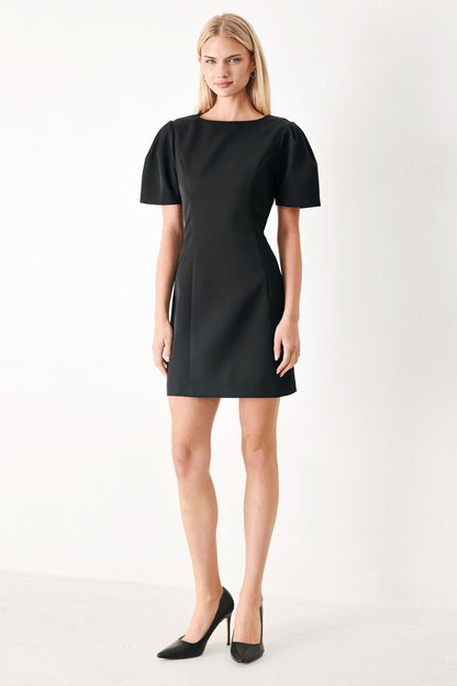 BLACK MIDNIGHT WOVEN MINI DRESS