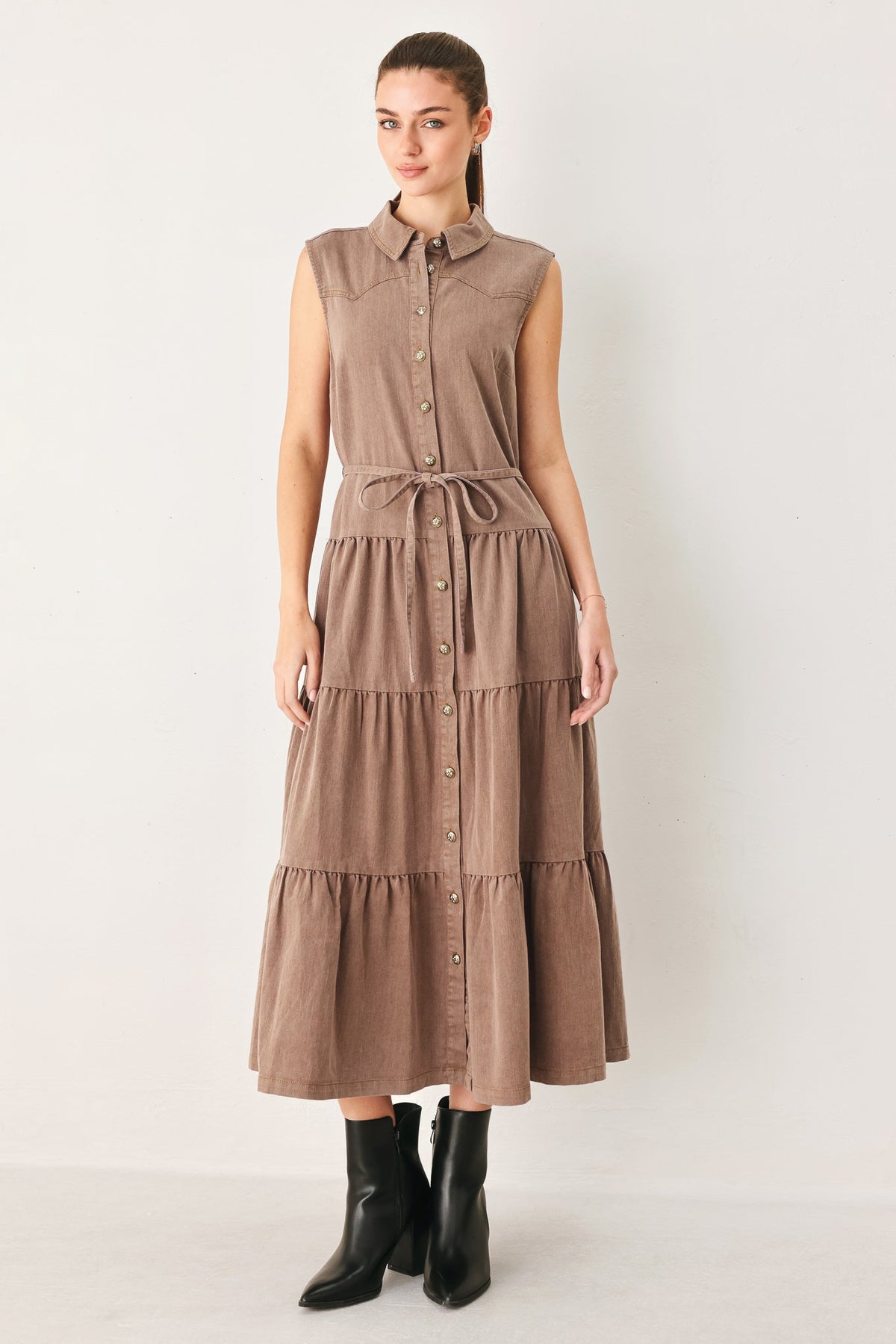 VESTIDO MIDI RÚSTICO ROMÁNTICO DE PUNTO